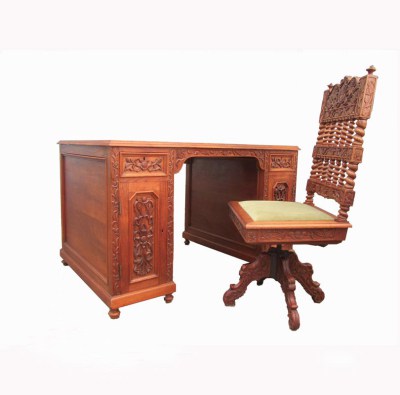 Art Deco colonial asian teak desk and chair8